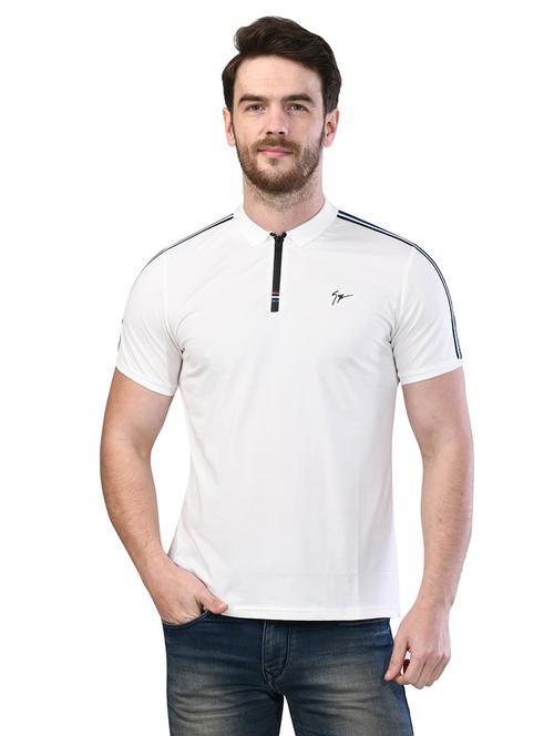 white taped collared t-shirt - 17325067 - Standard Image - 1