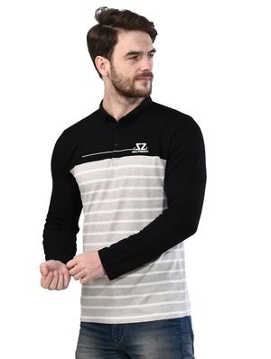 grey striped collared t-shirt - 17325103 - Standard Image - 2