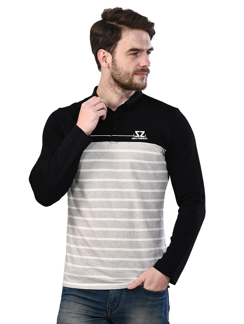 grey striped collared t-shirt - 17325103 - Zoom Image - 1