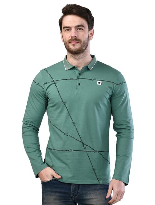green printed collared t-shirt - 17325107 - Standard Image - 1