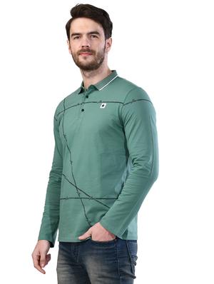 green printed collared t-shirt - 17325107 - Standard Image - 2
