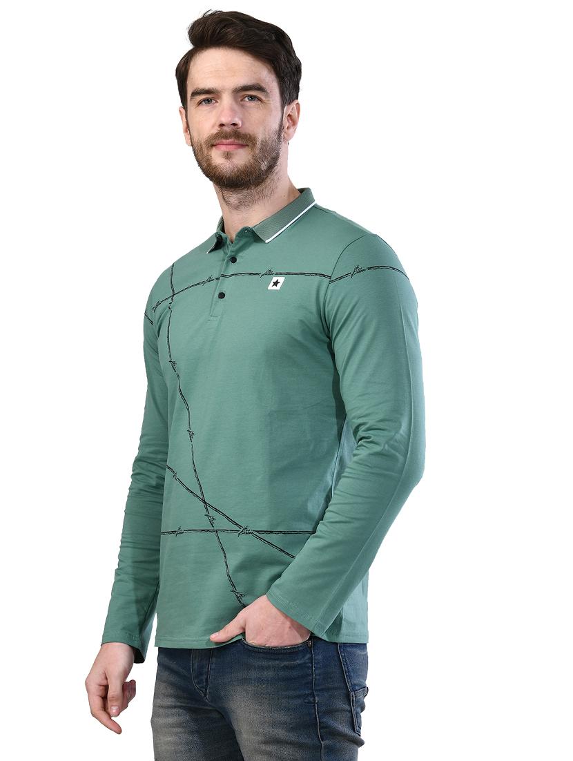 green printed collared t-shirt - 17325107 - Zoom Image - 2