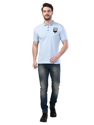 light blue printed collared t-shirt - 17325136 - Standard Image - 4