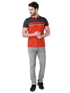 orange color block collared t-shirt - 17325138 - Standard Image - 4