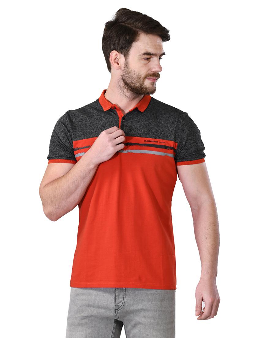 orange color block collared t-shirt - 17325138 - Zoom Image - 1