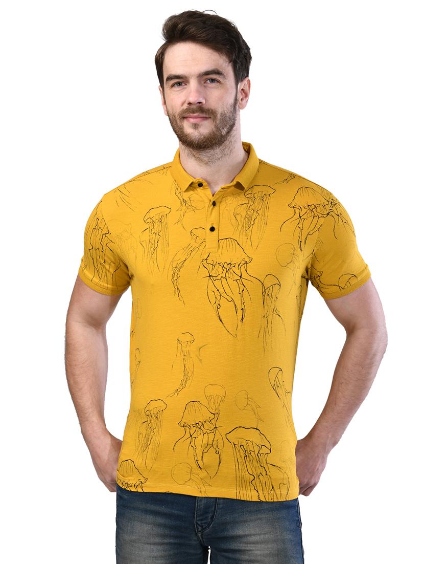yellow printed collared t-shirt - 17325143 - Zoom Image - 1