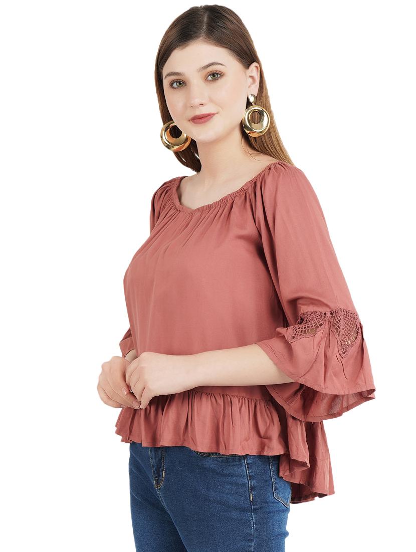 bell sleeved boat neck top - 17325366 - Zoom Image - 2