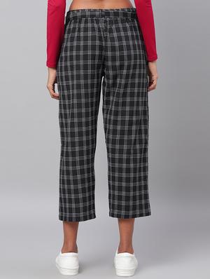 tie up waist checkered cropped trouser - 17326488 - Standard Image - 3