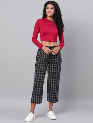 tie up waist checkered cropped trouser - 17326488 - Standard Image - 4