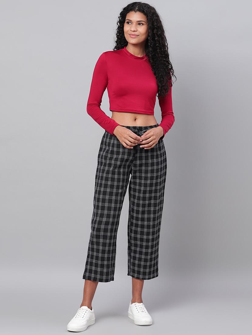 tie up waist checkered cropped trouser - 17326488 - Zoom Image - 4