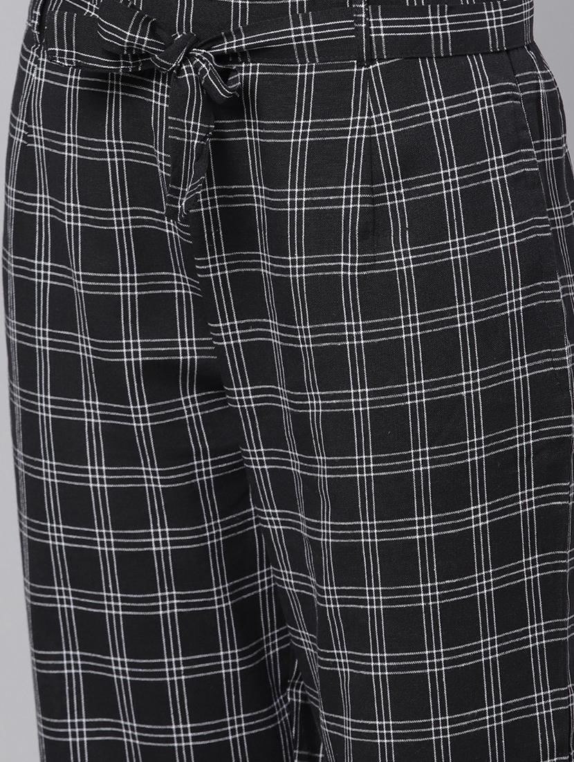 tie up waist checkered cropped trouser - 17326488 - Zoom Image - 5