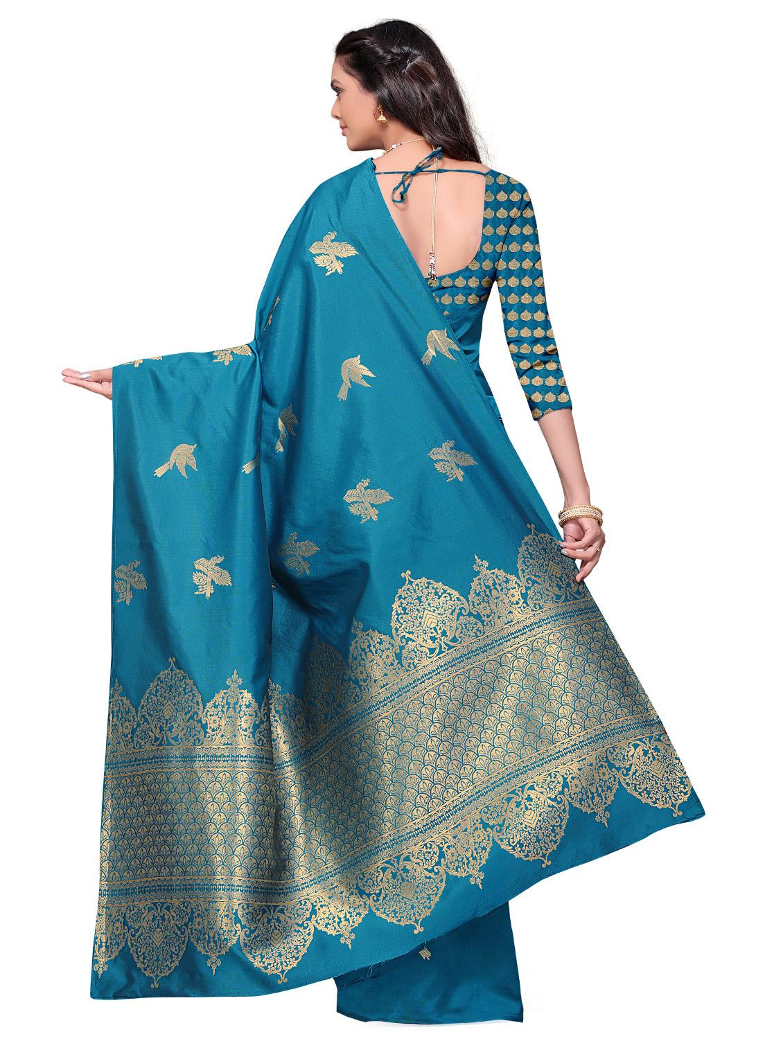 floral jacquard work woven saree with blouse - 17326739 - Zoom Image - 2