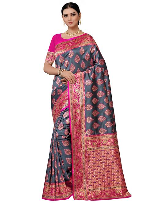 self design banarasi silk saree with blouse - 17326747 - Standard Image - 1