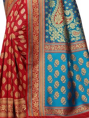half & half woven saree with blouse - 17326798 - Standard Image - 4