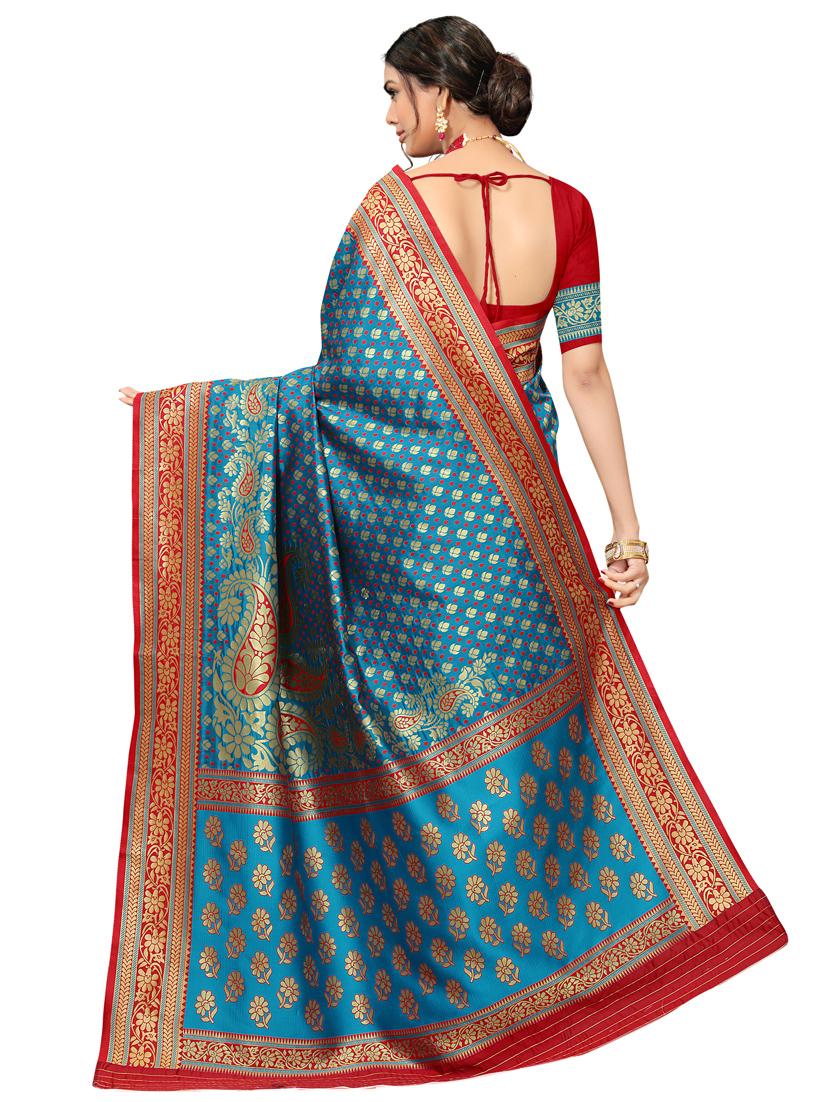 half & half woven saree with blouse - 17326798 - Zoom Image - 2
