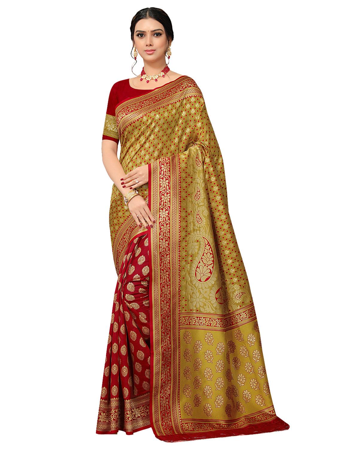half & half woven saree with blouse - 17326801 - Zoom Image - 1