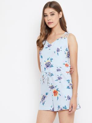 drawstring waist floral romper - 17327348 - Standard Image - 2