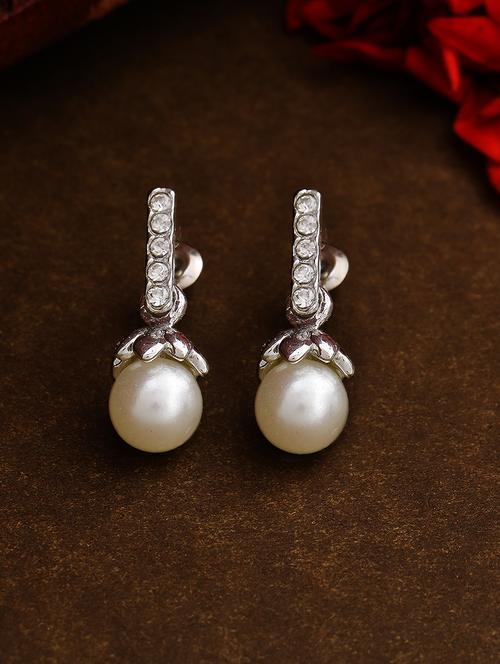 white metal drop earring - 17327650 - Standard Image - 1