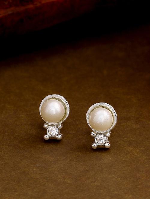 white metal studs earring - 17327883 - Standard Image - 1