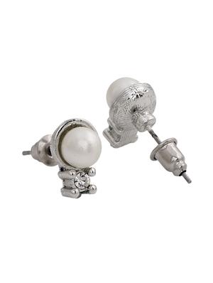 white metal studs earring - 17327883 - Standard Image - 3