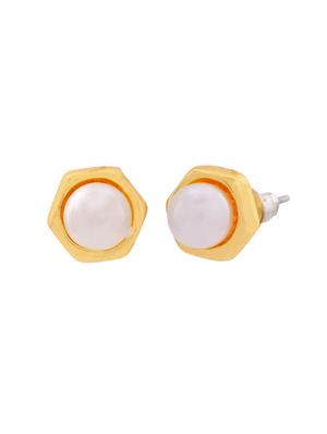 gold metal studs earring - 17327910 - Standard Image - 2