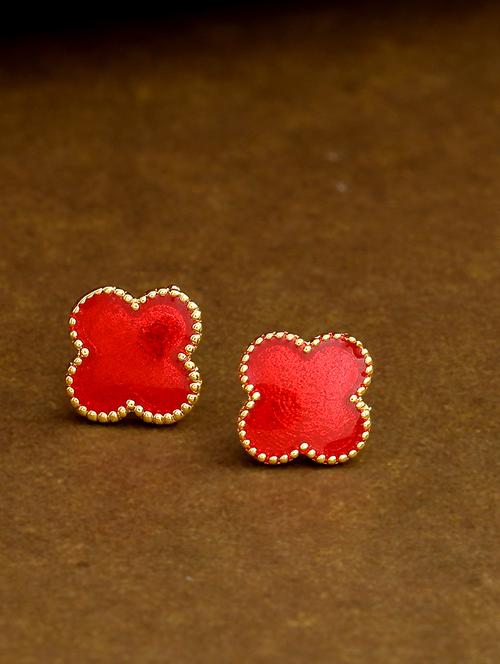 red metal studs earring - 17327922 - Standard Image - 1