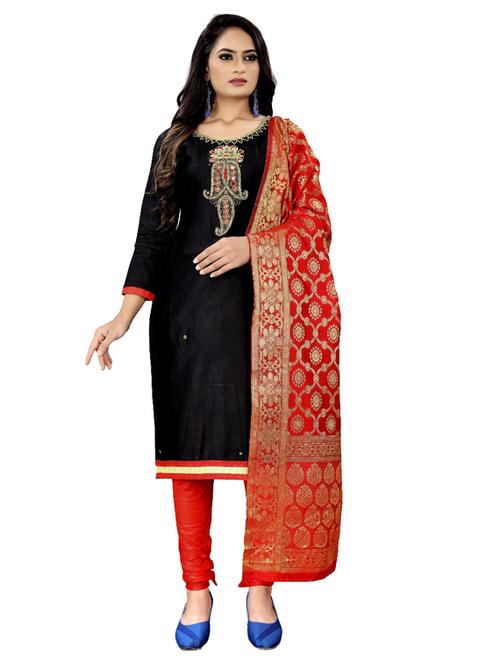 embroidered churidaar unstitched suit - 17332808 - Standard Image - 1