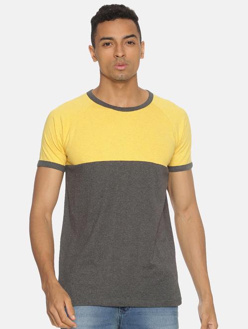 yellow color block cut & sew t-shirt - 17332900 - Standard Image - 1