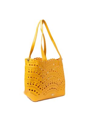 yellow leatherette (pu) regular handbag - 17332930 - Standard Image - 5