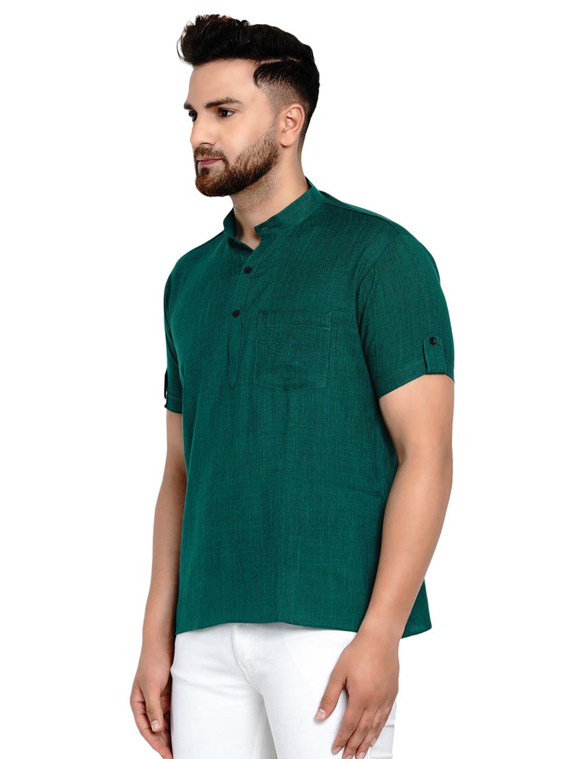 green solid short kurta - 17332949 - Zoom Image - 2
