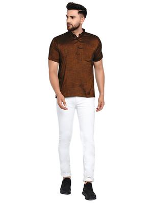 brown solid short kurta - 17332950 - Standard Image - 4