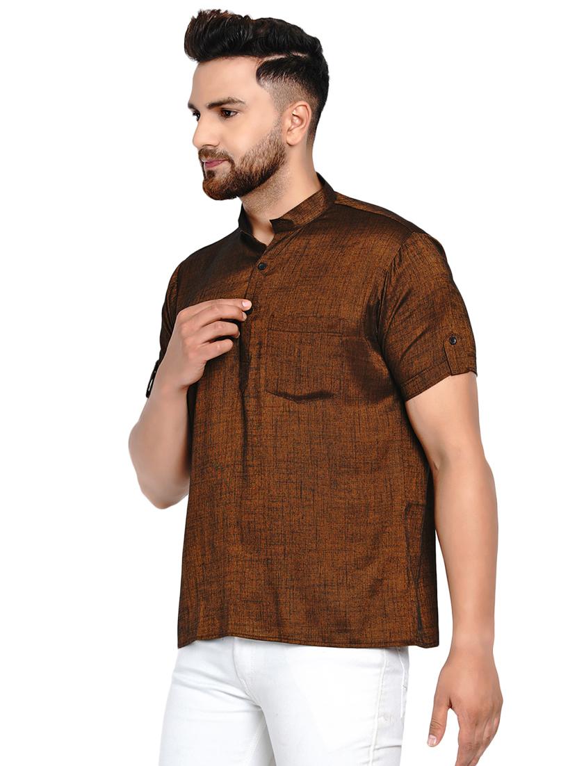 brown solid short kurta - 17332950 - Zoom Image - 2
