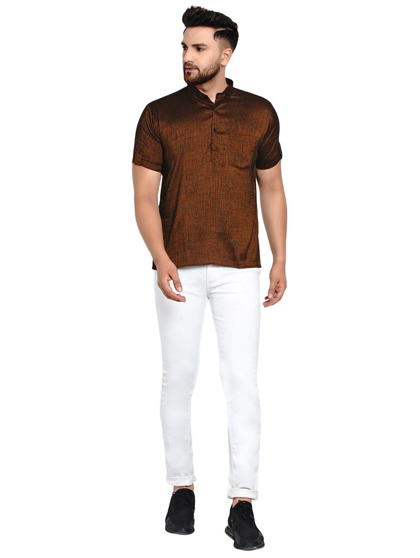brown solid short kurta - 17332950 - Zoom Image - 4