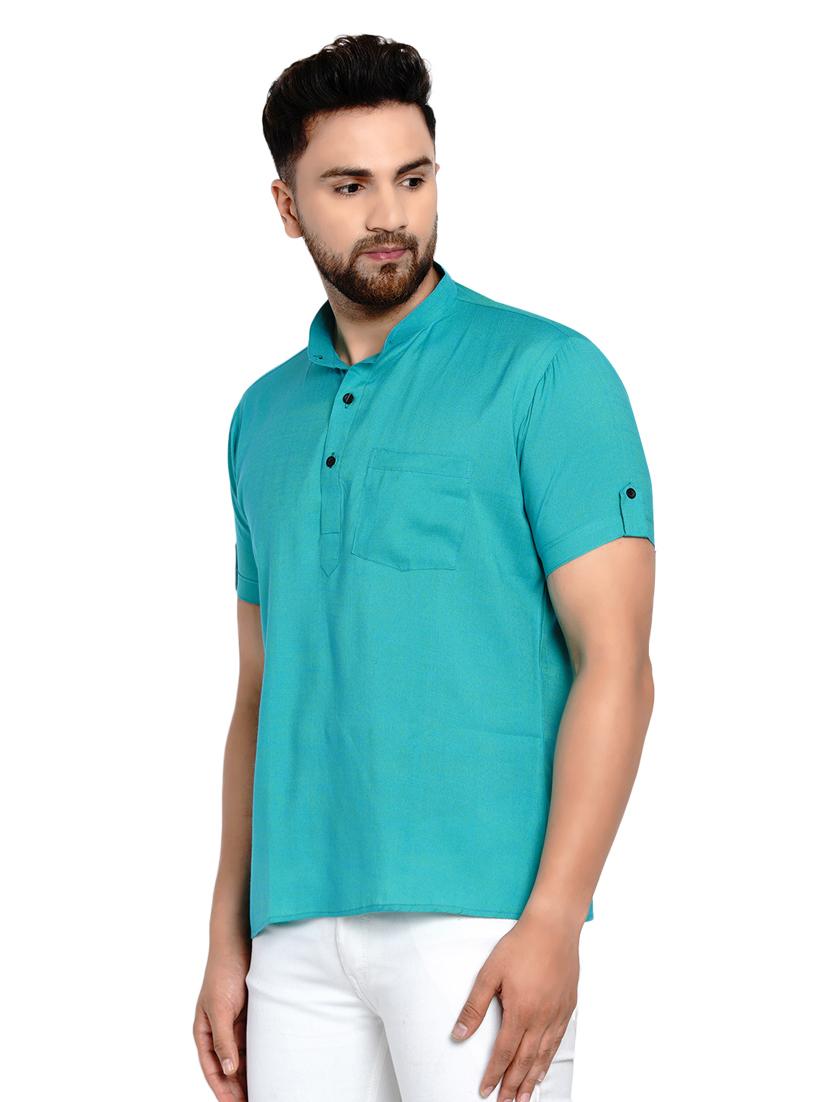 green solid short kurta - 17332951 - Zoom Image - 2