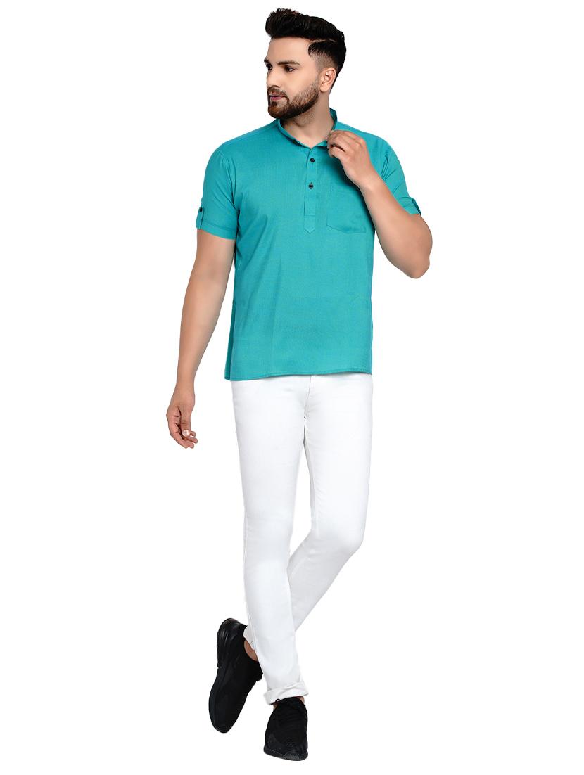green solid short kurta - 17332951 - Zoom Image - 4