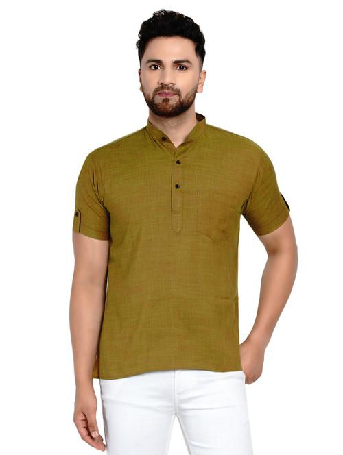 olive green solid short kurta - 17332952 - Standard Image - 1