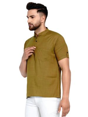 olive green solid short kurta - 17332952 - Standard Image - 2