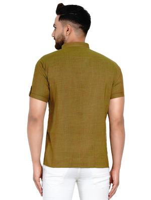 olive green solid short kurta - 17332952 - Standard Image - 3