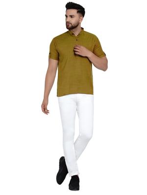olive green solid short kurta - 17332952 - Standard Image - 4
