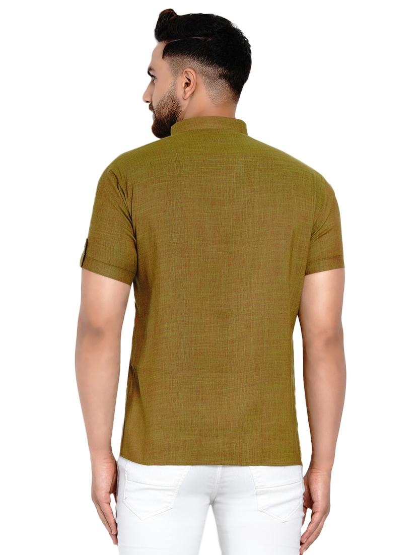 olive green solid short kurta - 17332952 - Zoom Image - 3