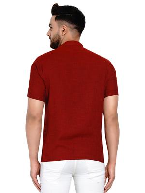 maroon solid short kurta - 17332953 - Standard Image - 3