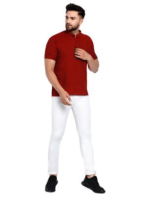 maroon solid short kurta - 17332953 - Standard Image - 4