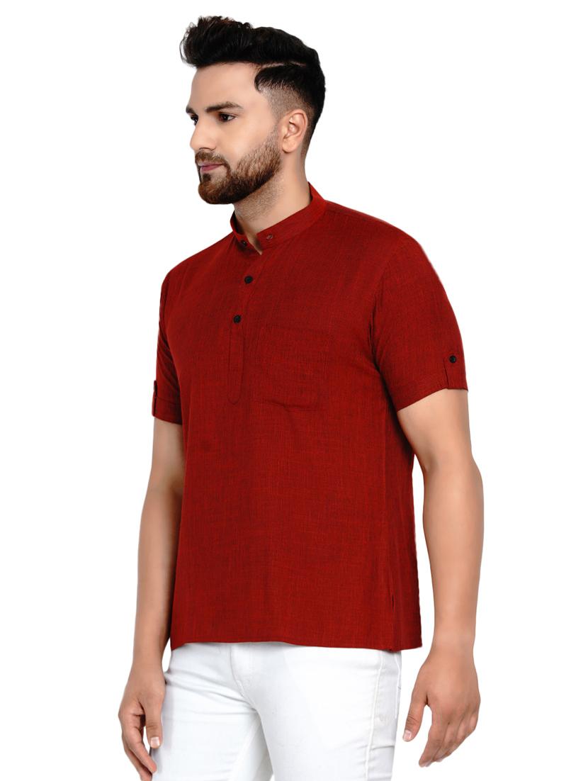 maroon solid short kurta - 17332953 - Zoom Image - 2