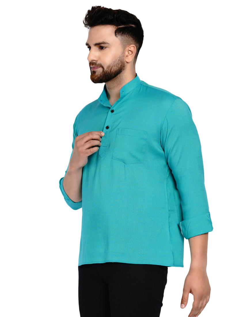 green solid short kurta - 17332956 - Zoom Image - 2