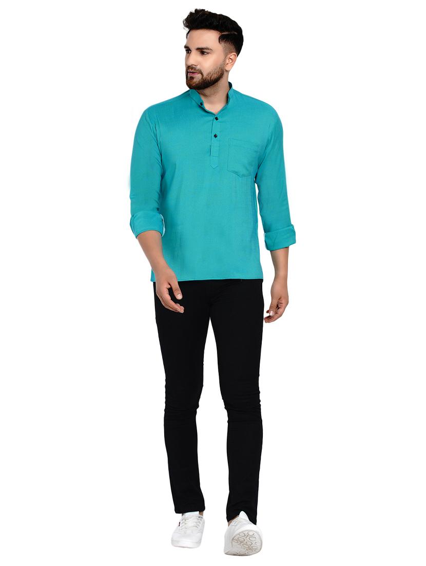 green solid short kurta - 17332956 - Zoom Image - 4