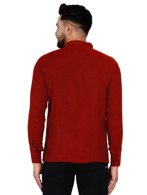 maroon solid short kurta - 17332961 - Standard Image - 3