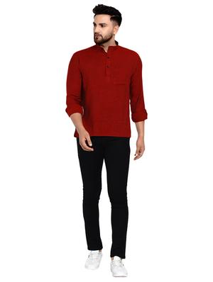 maroon solid short kurta - 17332961 - Standard Image - 4