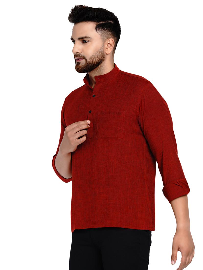maroon solid short kurta - 17332961 - Zoom Image - 2