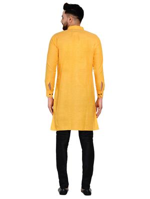 yellow self design long kurta - 17332966 - Standard Image - 3