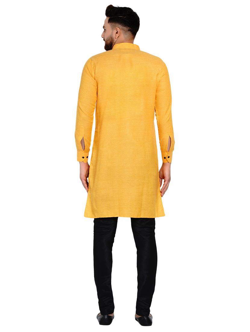 yellow self design long kurta - 17332966 - Zoom Image - 3